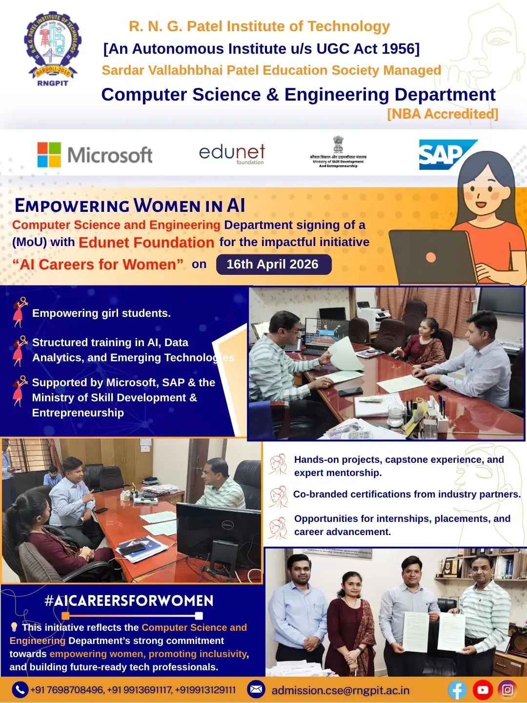 📢🤝 Empowering Women in AI | MoU Announcement | CSE Department, RNGPIT 🤝📢